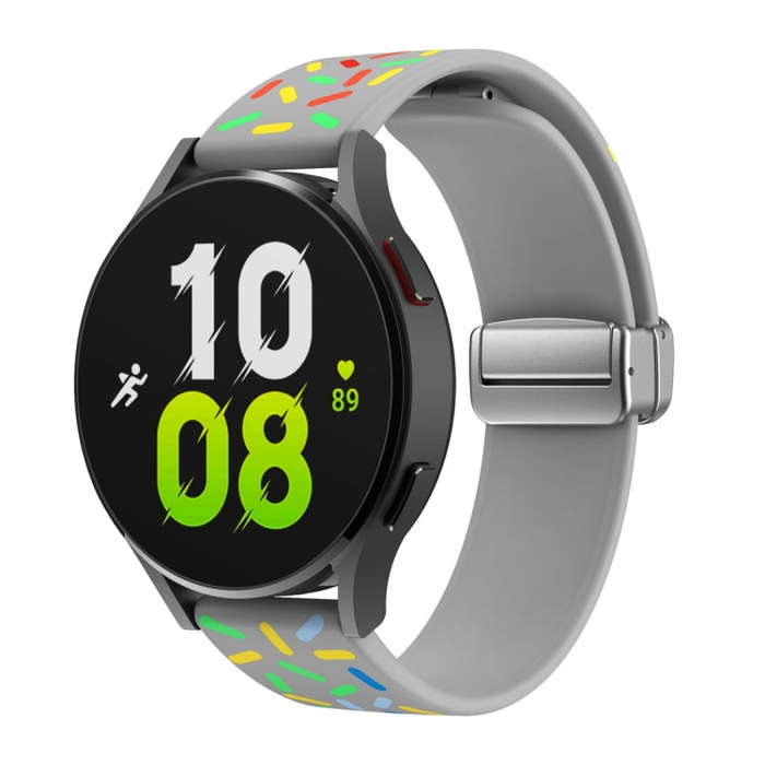 For Samsung Galaxy Watch 6 / 6 Classic Sports Rainbow Dots Magnetic Silver Buckle Silicone Watch ...
