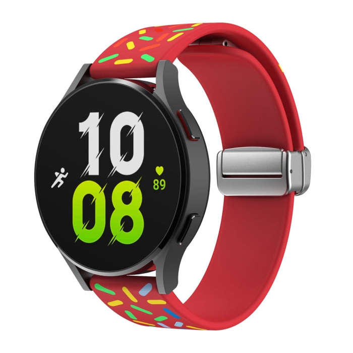 For Samsung Galaxy Watch 6 / 6 Classic Sports Rainbow Dots Magnetic Silver Buckle Silicone Watch ...