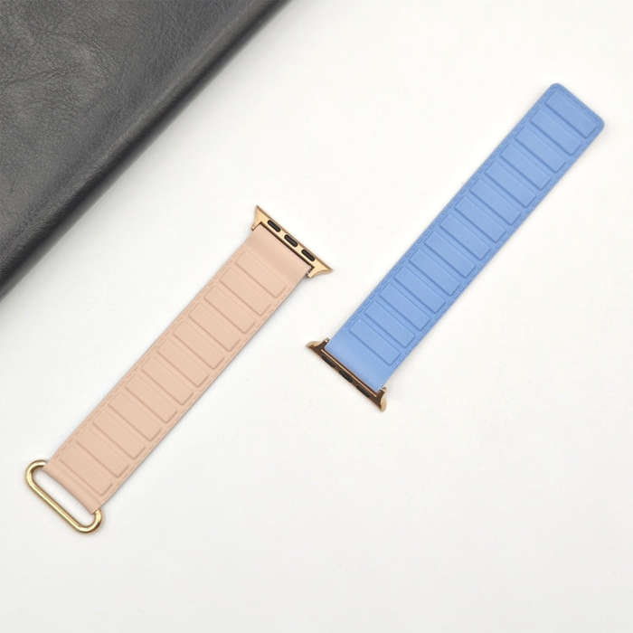 For Apple Watch Series 8 45mm  Reverse Buckle Magnetic Silicone Watch Band(Rose Buckle Blue Pink)
