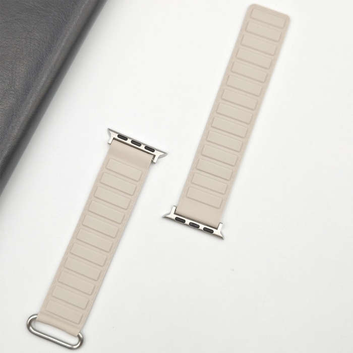 For Apple Watch Series 6 44mm Reverse Buckle Magnetic Silicone Watch Band(Silver Buckle Starlight)