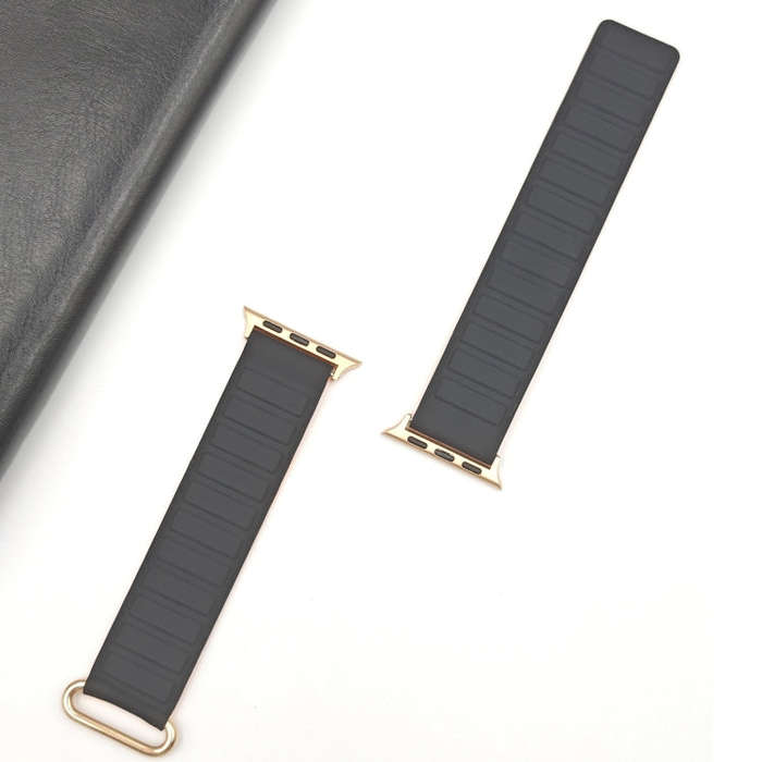 For Apple Watch Series 4 44mm Reverse Buckle Magnetic Silicone Watch Band(Rose Buckle Black Orange)