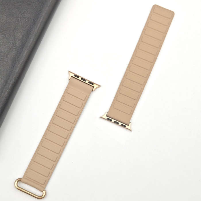 For Apple Watch Series 3 42mm Reverse Buckle Magnetic Silicone Watch Band(Rose Buckle Milk Grey)