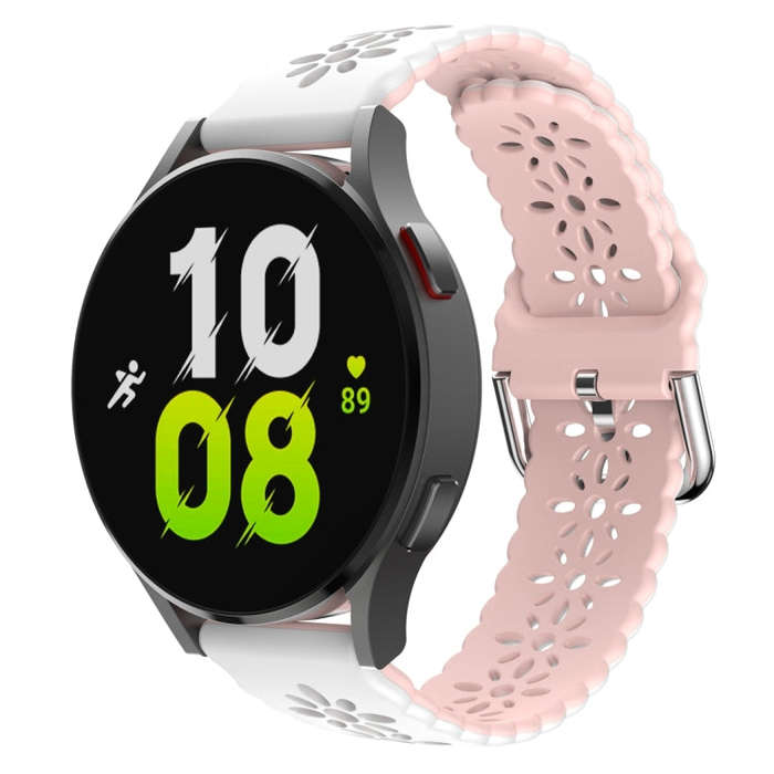 For Samsung Galaxy Watch 6 / 6 Classic Two Color Plum Blossom Hollowed Silicone Watch Band(White+...