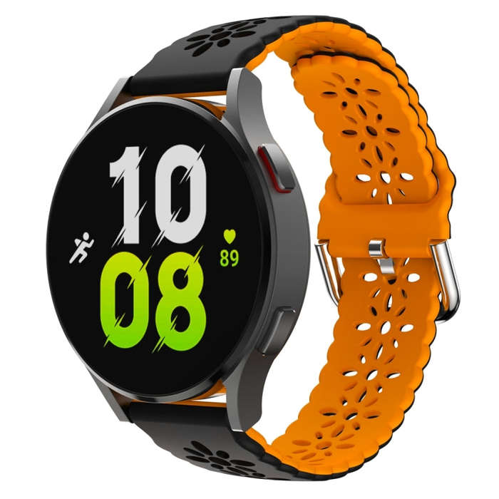For Samsung Galaxy Watch 6 / 6 Classic Two Color Plum Blossom Hollowed Silicone Watch Band(Black+...