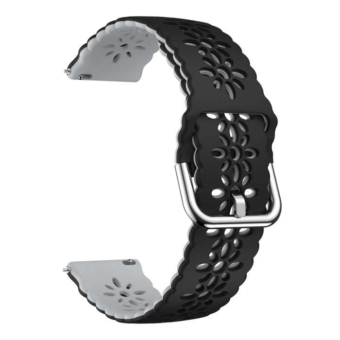 For Samsung Galaxy Watch 6 / 6 Classic Two Color Plum Blossom Hollowed Silicone Watch Band(Black+...