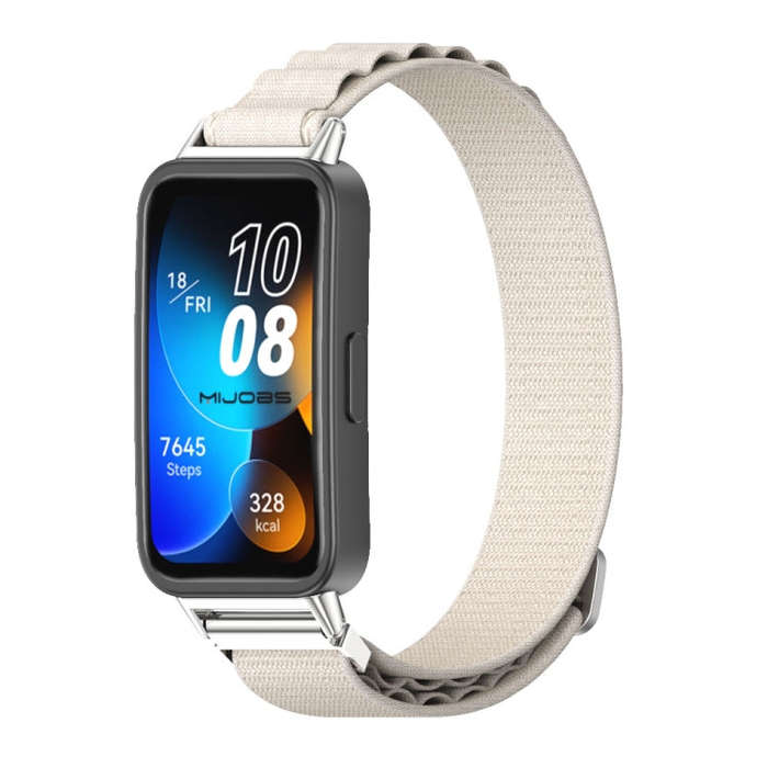 For Huawei Band 8 / 9 / 10 Mijobs Nylon Breathable Watch Band(Grey+Silver)