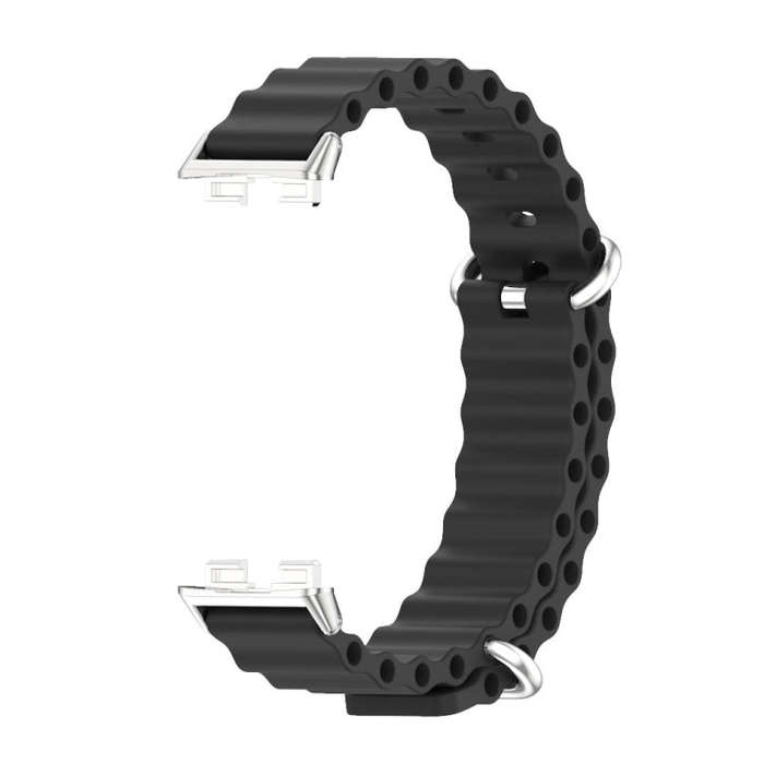 For Huawei Band 8 / 9 / 10 Mijobs Marine Silicone Breathable Watch Band(Black+Silver)