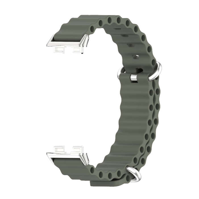 For Huawei Band 8 / 9 / 10 Mijobs Marine Silicone Breathable Watch Band(Khaki Green+Silver)