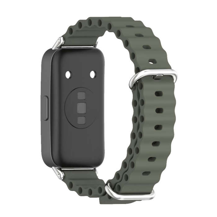 For Huawei Band 8 / 9 / 10 Mijobs Marine Silicone Breathable Watch Band(Khaki Green+Silver)