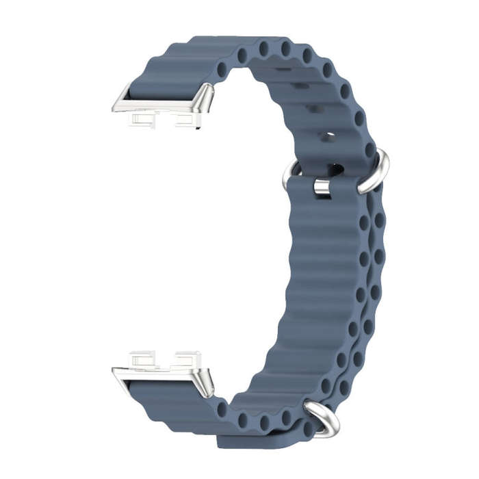For Huawei Band 8 / 9 / 10 Mijobs Marine Silicone Breathable Watch Band(Space Blue+Silver)