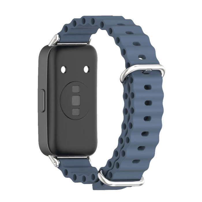 For Huawei Band 8 / 9 / 10 Mijobs Marine Silicone Breathable Watch Band(Space Blue+Silver)