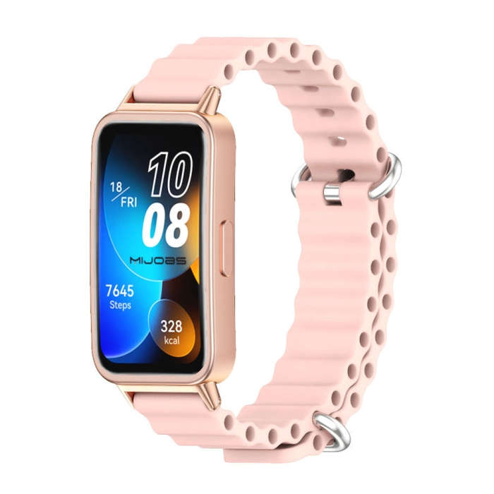 For Huawei Band 8 / 9 / 10 Mijobs Marine Silicone Breathable Watch Band(Pink+Rose Gold)