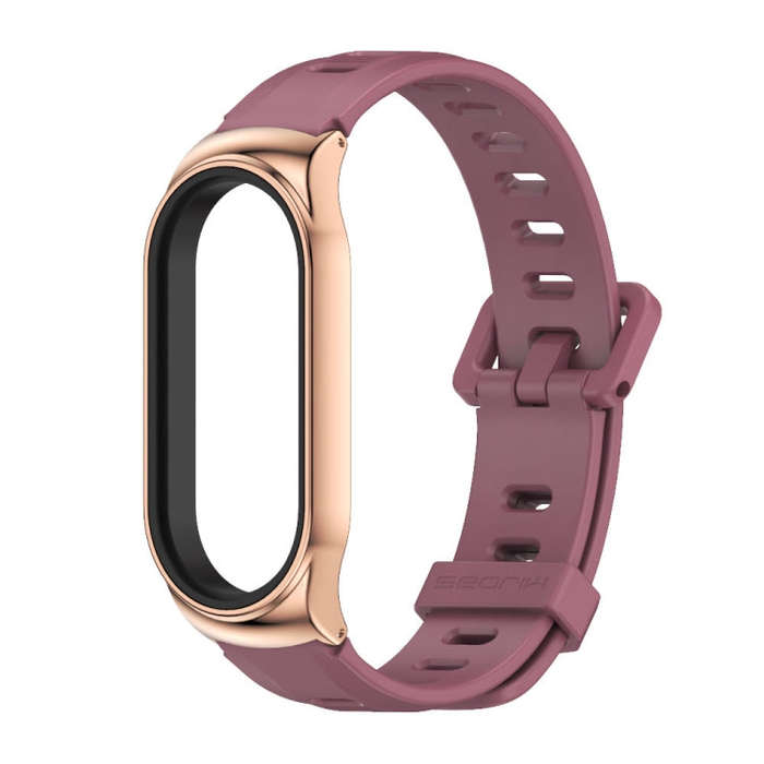 For Xiaomi Mi Band 8 Mijobs CS Case Flat Hole Silicone Watch Band(Wine Red Rose Gold)