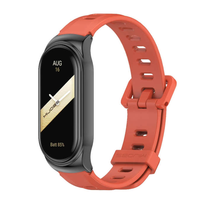 For Xiaomi Mi Band 8 Mijobs CS Case Flat Hole Silicone Watch Band(Orange Black)