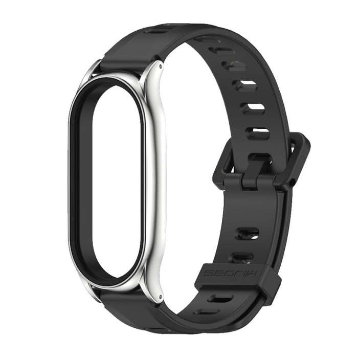 For Xiaomi Mi Band 8 Mijobs Plus Case Flat Hole Silicone Watch Band(Black Silver)