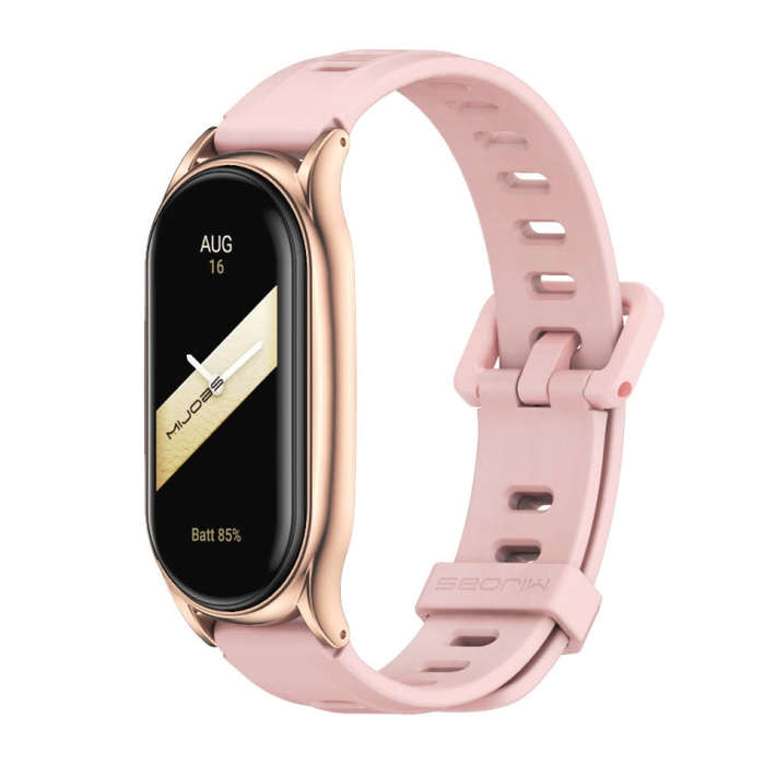 For Xiaomi Mi Band 8 Mijobs Plus Case Flat Hole Silicone Watch Band(Pink Rose Gold)