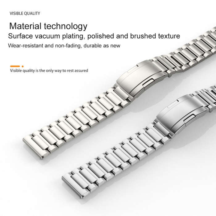 22mm Three Strains Vertical Riser Turtle Buckle Titanium Metal Watch Band(Titanium Gray)