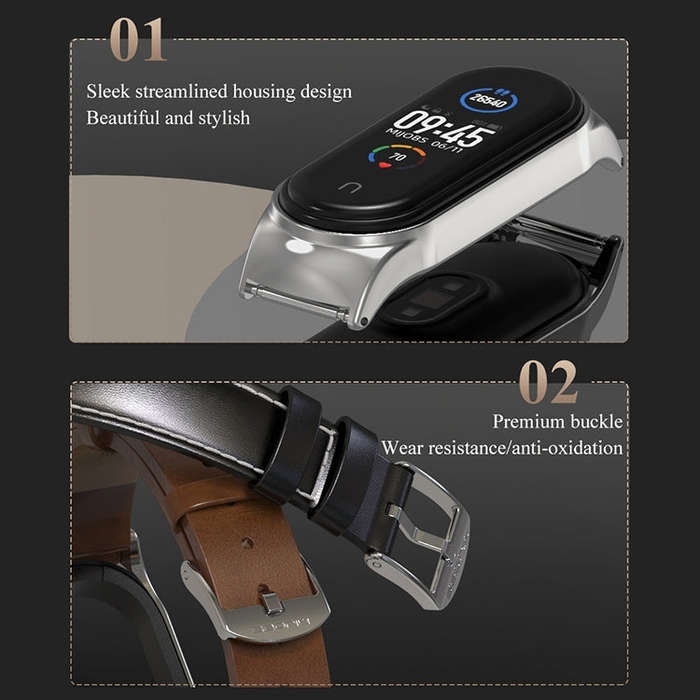 For Xiaomi Mi Band 8 Mijobs CS Case Microfiber PU Leather Watch Band(Brown Silver)