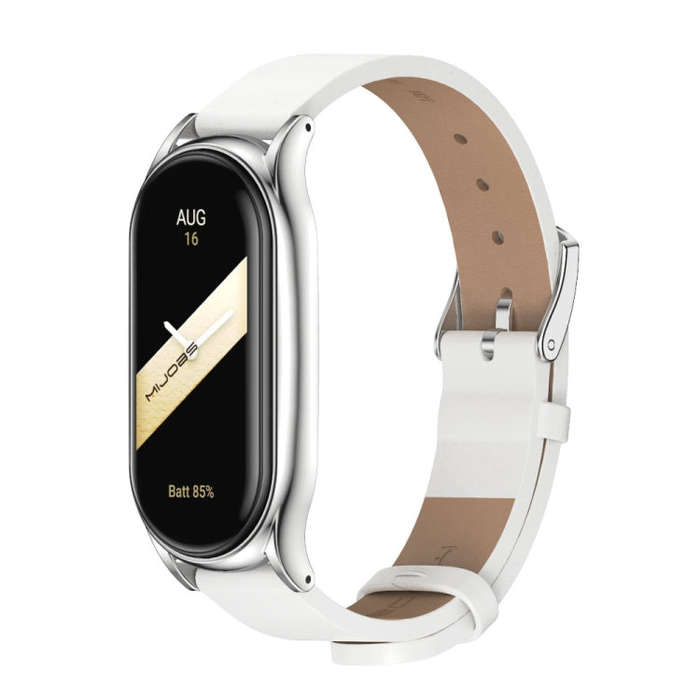 For Xiaomi Mi Band 8 Mijobs Plus Case Microfiber PU Leather Watch Band(White Silver)