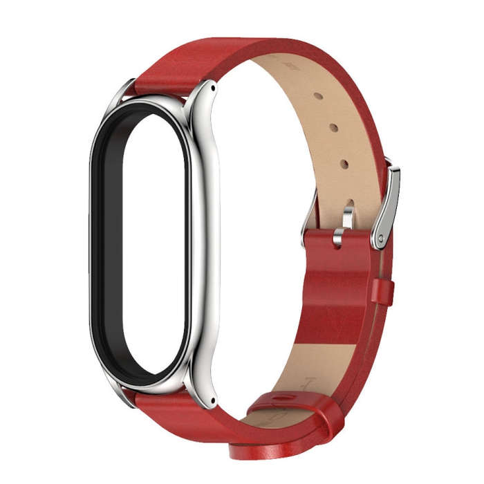 For Xiaomi Mi Band 8 Mijobs Plus Case Microfiber PU Leather Watch Band(Red Silver)