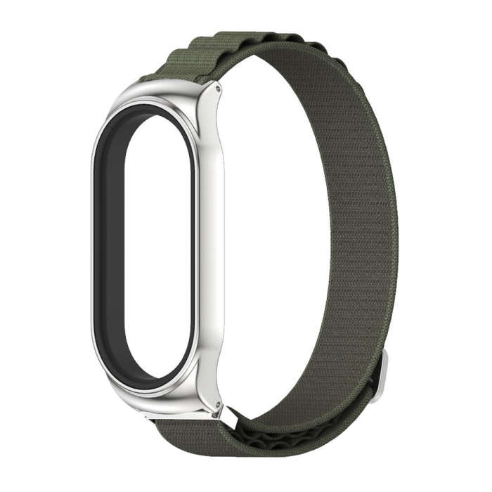 For Xiaomi Mi Band 8 Mijobs CS Case Nylon Breathable Watch Band(Army Green Silver)