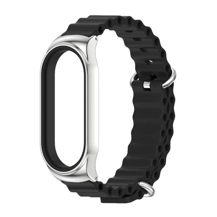 For Xiaomi Mi Band 8 Mijobs CS Case Marine Silicone Breathable Watch Band(Black Silver)