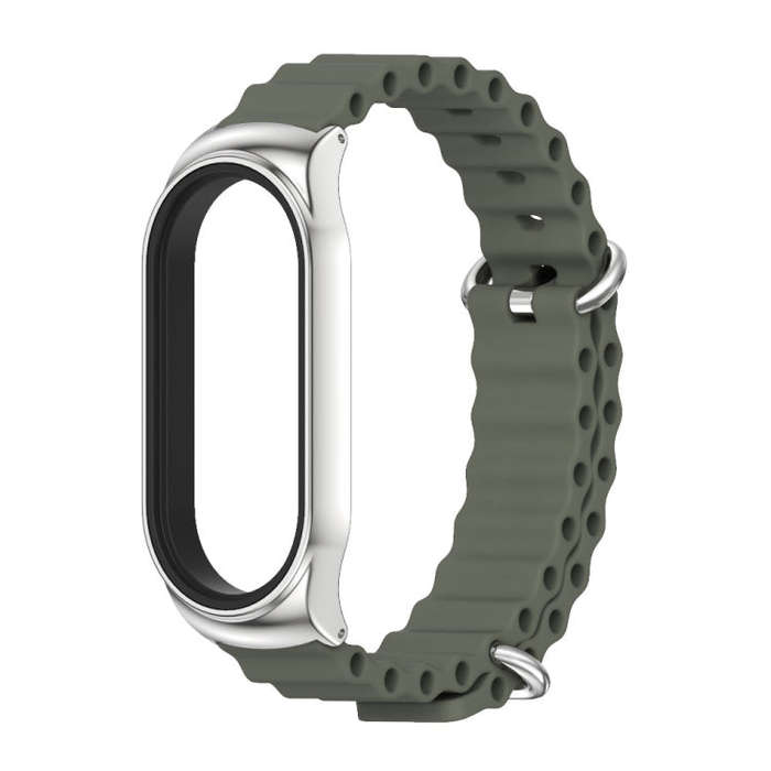 For Xiaomi Mi Band 8 Mijobs CS Case Marine Silicone Breathable Watch Band(Khaki Green Silver)