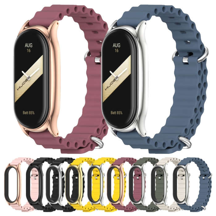 For Xiaomi Mi Band 8 Mijobs Plus Case Marine Silicone Breathable Watch Band(Space Blue Silver)