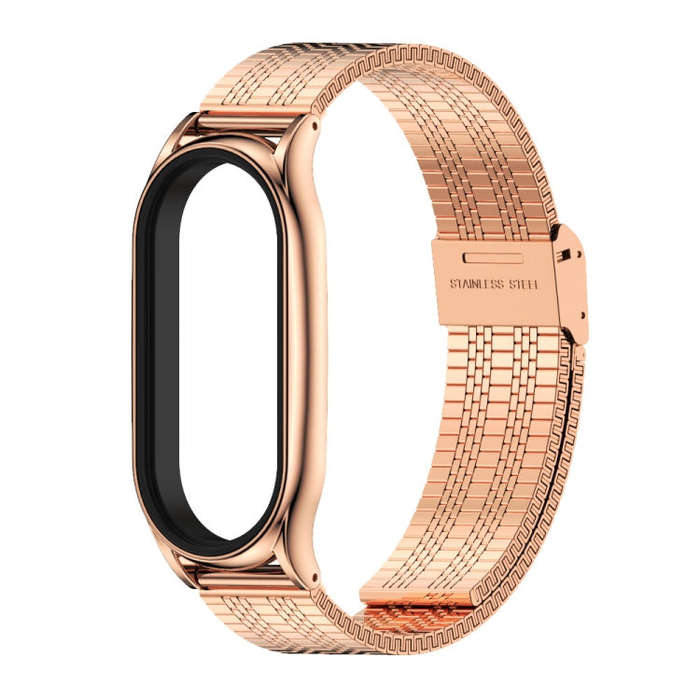 For Xiaomi Mi Band 8 Mijobs Plus Case Metal Watch Band(Rose Gold)