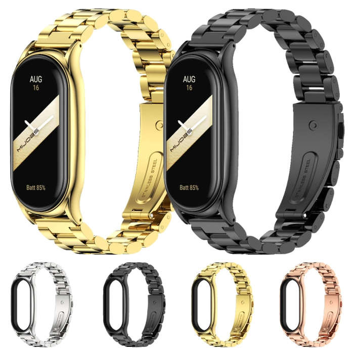 For Xiaomi Mi Band 8 Mijobs Plus Case Three Bead Metal Stainless Steel Watch Band(Black)