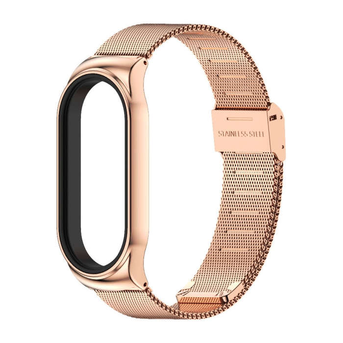 For Xiaomi Mi Band 8 Mijobs CS Case Milan Buckle Metal Watch Band(Rose Gold)