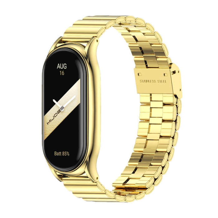 For Xiaomi Mi Band 8 Mijobs Plus Case Bamboo Buckle Metal Watch Band(Gold)