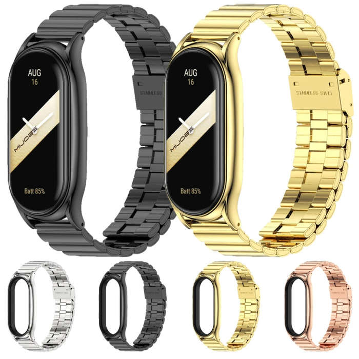 For Xiaomi Mi Band 8 Mijobs Plus Case Bamboo Buckle Metal Watch Band(Gold)