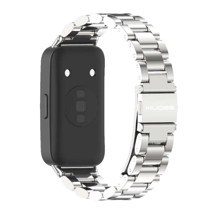 For Huawei Band 8 / 9 / 10 Mijobs Three Bead Bamboo Stainless Steel Watch Band(Silver)