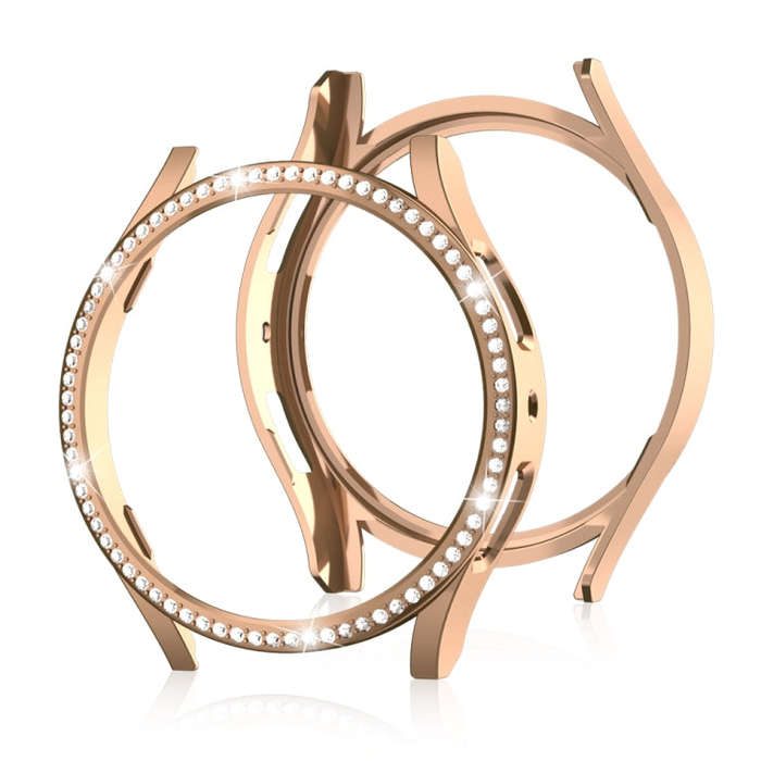 For Samsung Galaxy Watch 6 44mm Diamond Hollow PC Watch Protective Case(Rose Gold)