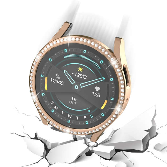 For Samsung Galaxy Watch 6 44mm Diamond Hollow PC Watch Protective Case(Rose Gold)