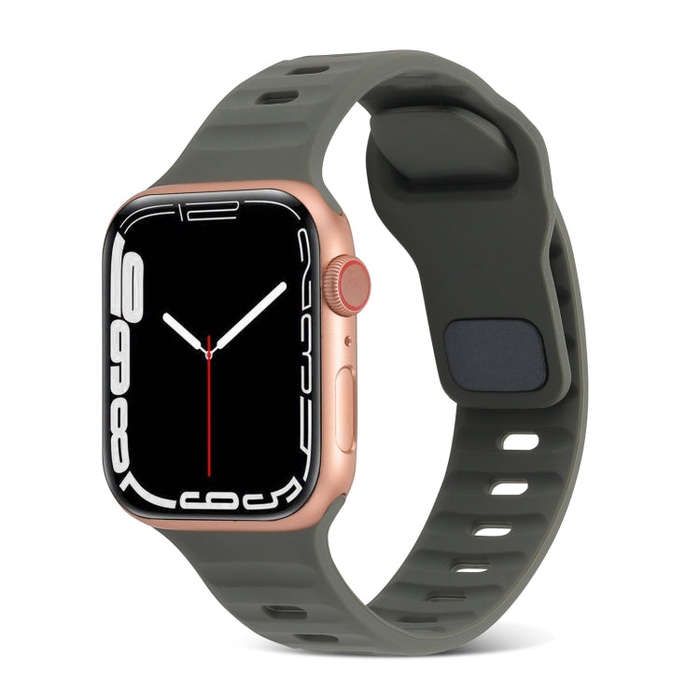 For Apple Watch SE 44mm Square Buckle Stripes Silicone Watch Band(Dark Green)
