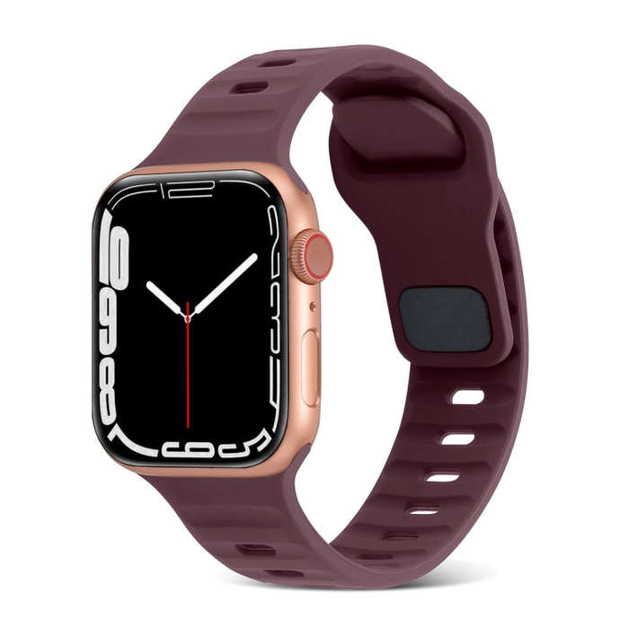 For Apple Watch Series 5 44mm Square Buckle Stripes Silicone Watch Band(Wine Red)