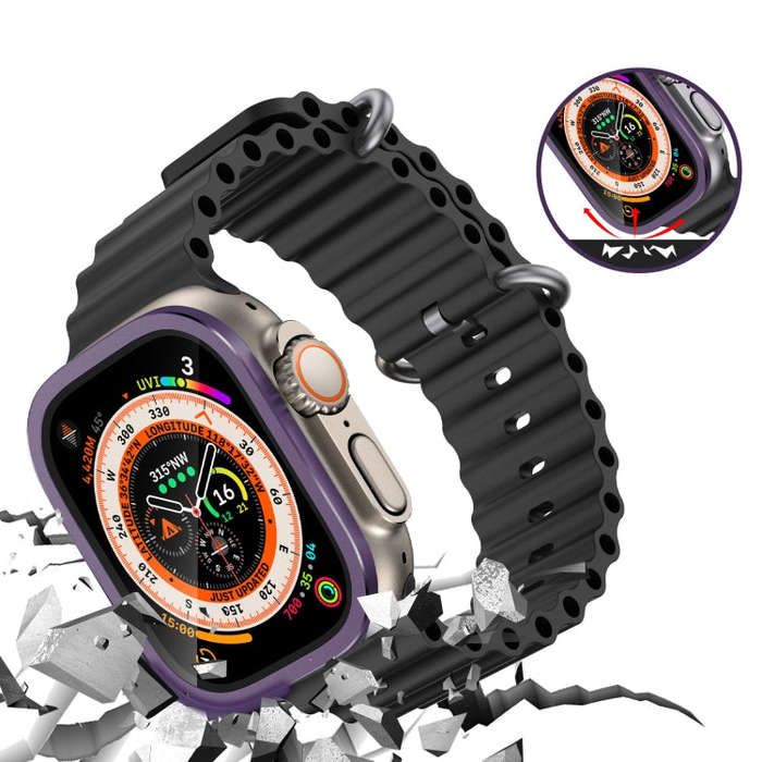 For Apple Watch Ultra 49mm Aluminum Alloy Frame Integrated Tempered Film(Purple)