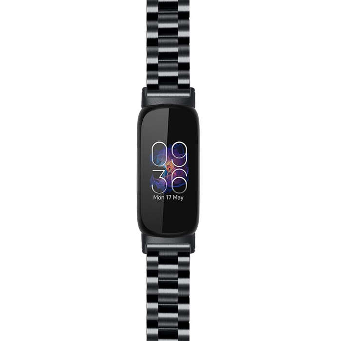 For Fitbit Inspire 3 Three Bead Flat Buckle Stainless Steel Watch Band(Black)
