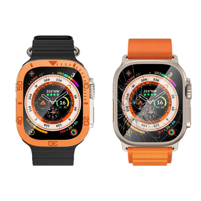 For Apple Watch Ultra 49mm Number Ring Metal Frame Integrated Tempered Film(Orange)