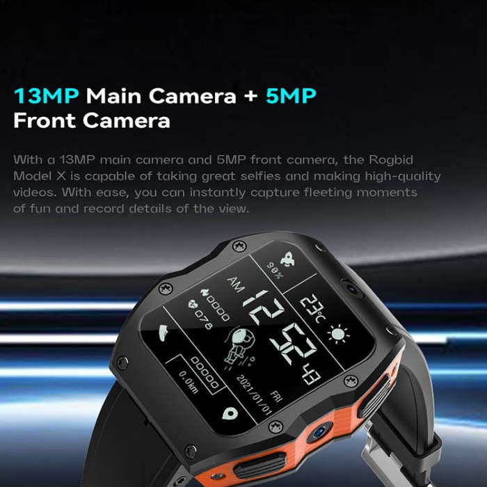 Model X 1.99 inch IP68 Waterproof Android 9.0 4G Dual Cameras Matte Smart Watch, Specification:4G...