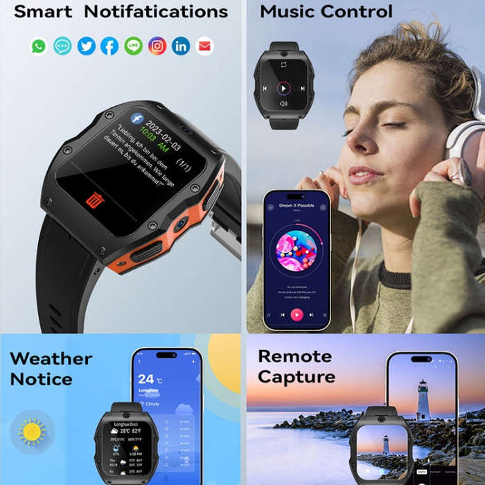 Model X 1.99 inch IP68 Waterproof Android 9.0 4G Dual Cameras Ceramics Smart Watch, Specification...