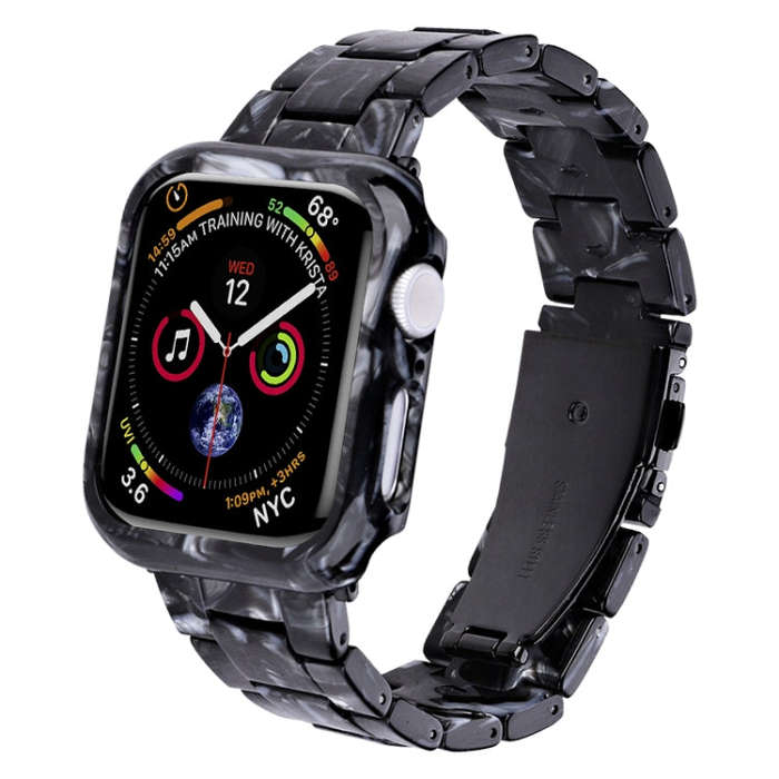 For Apple Watch Series 6/5/4/SE 44mm Printed Resin PC Watch Band Case Kit(Black Pink)