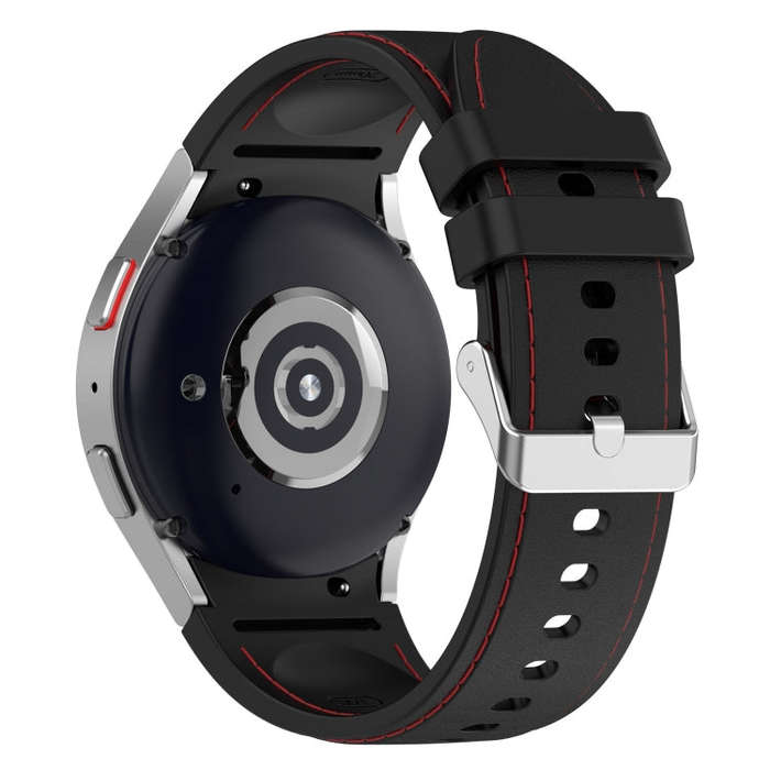 For Samsung Galaxy Watch 6 / 6 Classic Leather Silicone Watch Band(Black+Red)