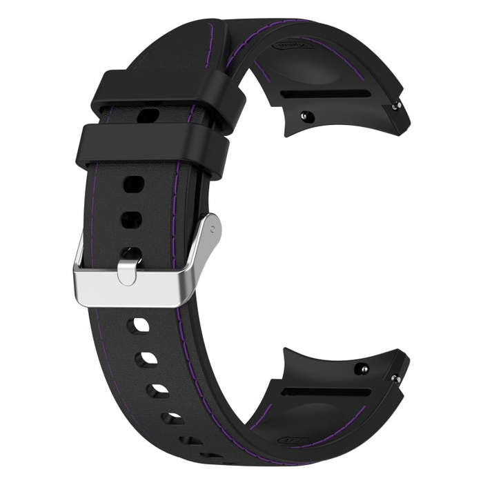 For Samsung Galaxy Watch 6 / 6 Classic Leather Silicone Watch Band(Black+Purple)
