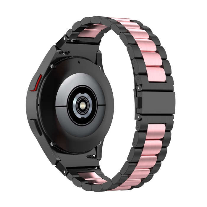For Samsung Galaxy Watch 6 / 6 Classic Three Bead Stainless Steel Watch Band(Black Pink)