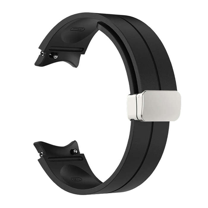 For Samsung Galaxy Watch 6 / 6 Classic Magnetic Folding Silver Buckle Silicone Watch Band(Black)