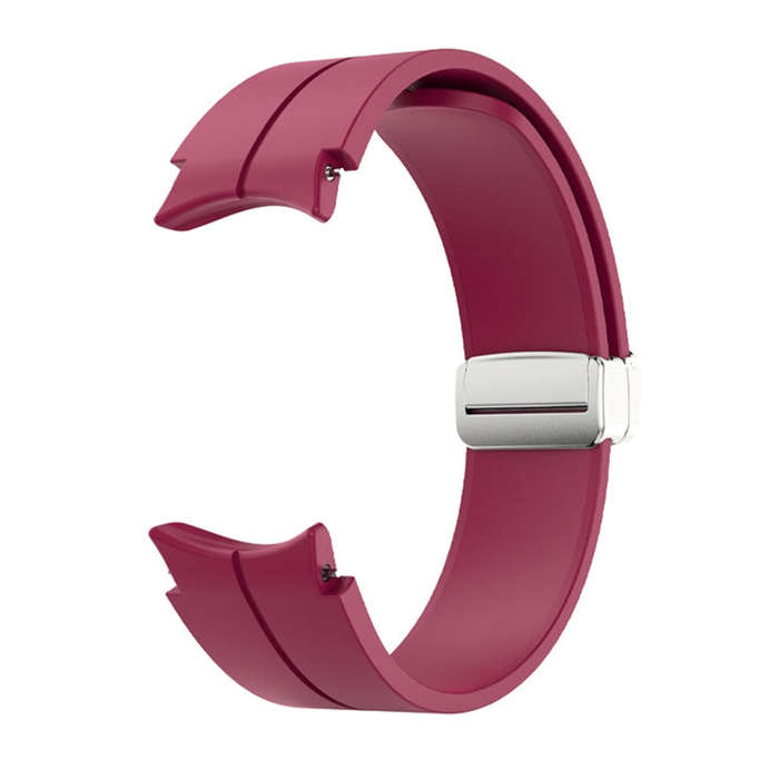 For Samsung Galaxy Watch 6 / 6 Classic Magnetic Folding Silver Buckle Silicone Watch Band(Wine Red)