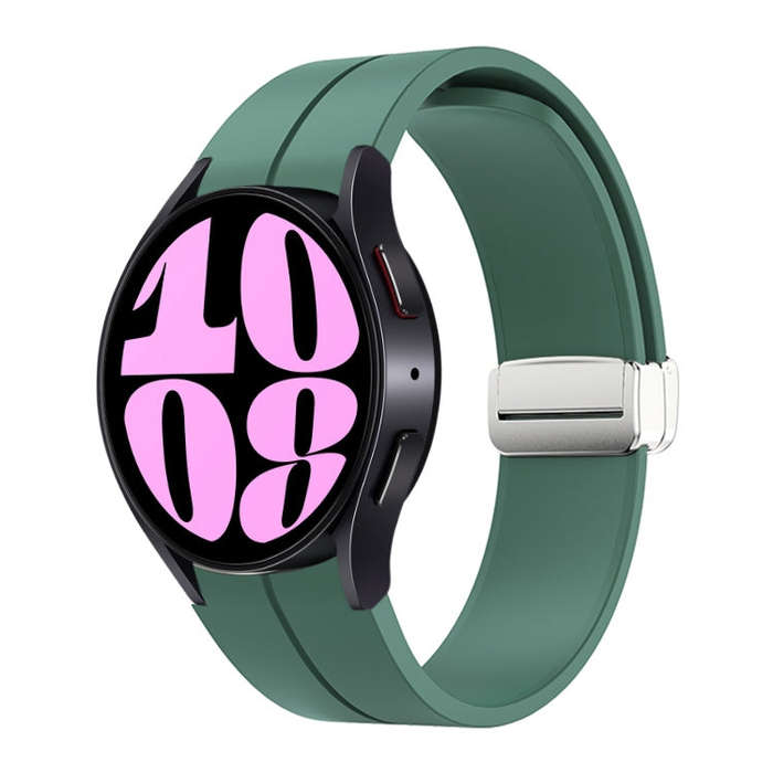 For Samsung Galaxy Watch 6 / 6 Classic Magnetic Folding Silver Buckle Silicone Watch Band(Army Gr...